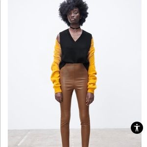 Zara High Waisted Faux Leather Legging, Brown - Large